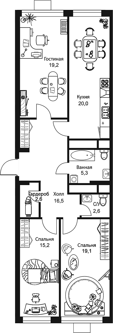 Планировка — Stellar City, 3-комн., 101 м²