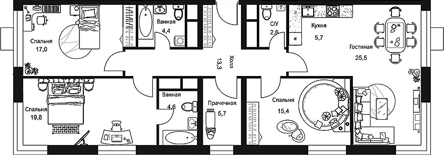 Планировка — Stellar City, 4-комн., 114 м²