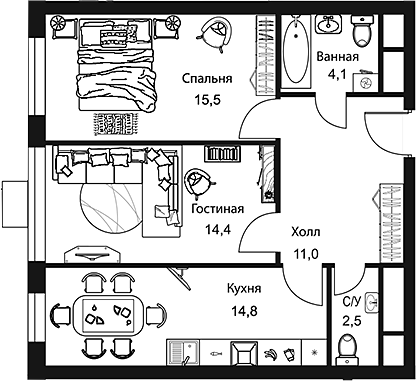 Планировка — Stellar City, 2-комн., 62 м²