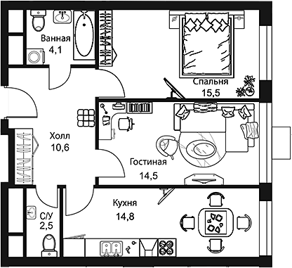 Планировка — Stellar City, 2-комн., 62 м²