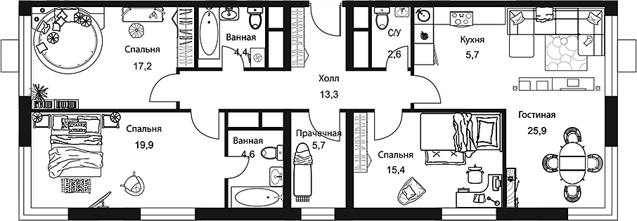 Планировка — Stellar City, 4-комн., 115 м²