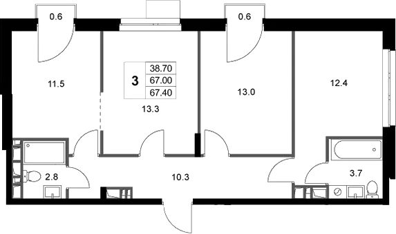 Планировка — Легенда Марусино, 3-комн., 67 м²