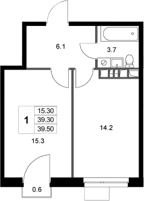 Планировка — Легенда Марусино, 1-комн., 39 м²