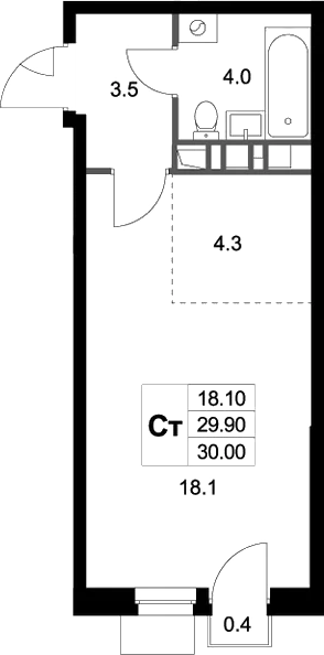 Планировка — Легенда Марусино, Студия, 30 м²