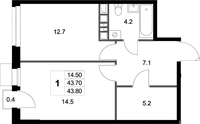Планировка — Легенда Марусино, 1-комн., 44 м²