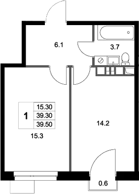 Планировка — Легенда Марусино, 1-комн., 39 м²