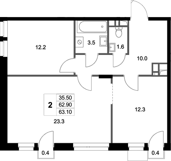 Планировка — Легенда Марусино, 2-комн., 63 м²