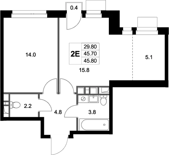 Планировка — Легенда Марусино, 2-комн., 46 м²