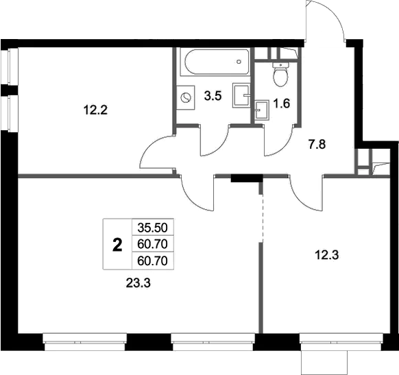 Планировка — Легенда Марусино, 2-комн., 61 м²