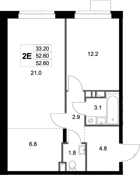 Планировка — Легенда Марусино, 2-комн., 53 м²