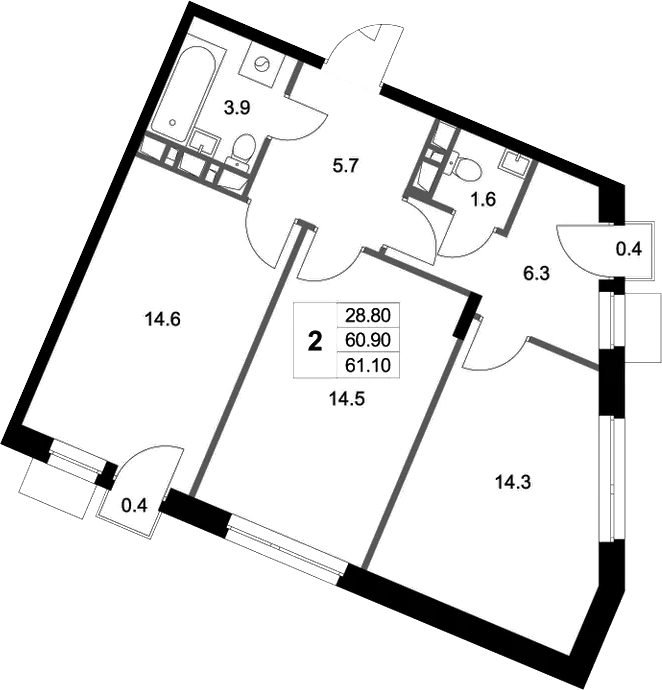 Планировка — Легенда Марусино, 2-комн., 61 м²