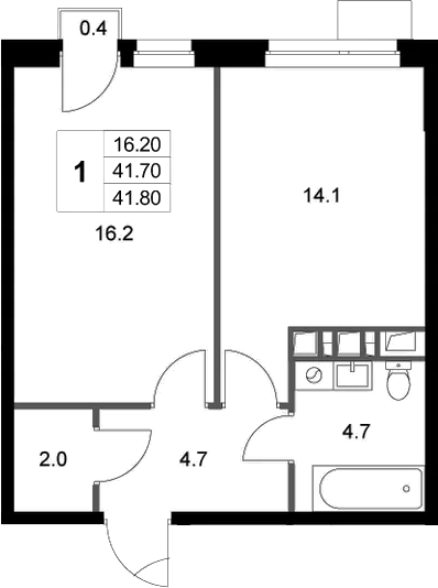 Планировка — Легенда Марусино, 1-комн., 42 м²