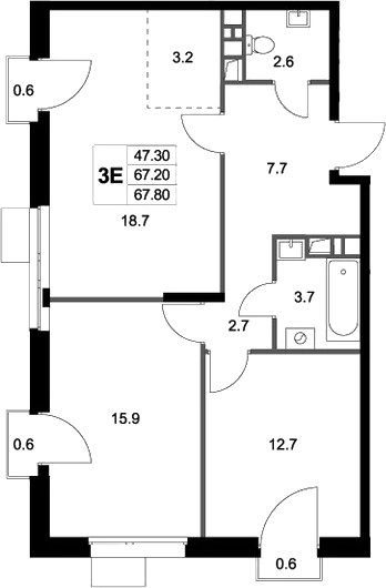Планировка — Легенда Марусино, 3-комн., 67 м²