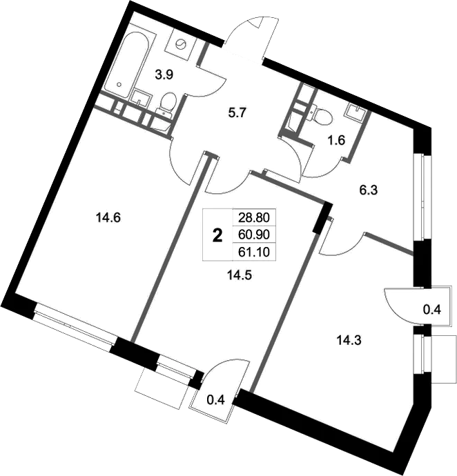 Планировка — Легенда Марусино, 2-комн., 61 м²