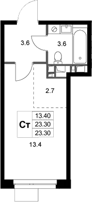 Планировка — Легенда Марусино, Студия, 23 м²