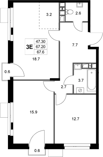 Планировка — Легенда Марусино, 3-комн., 67 м²