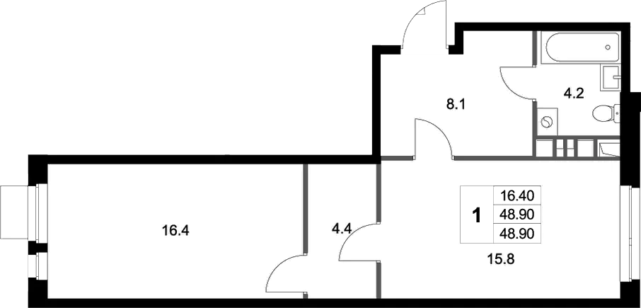 Планировка — Легенда Марусино, 1-комн., 49 м²