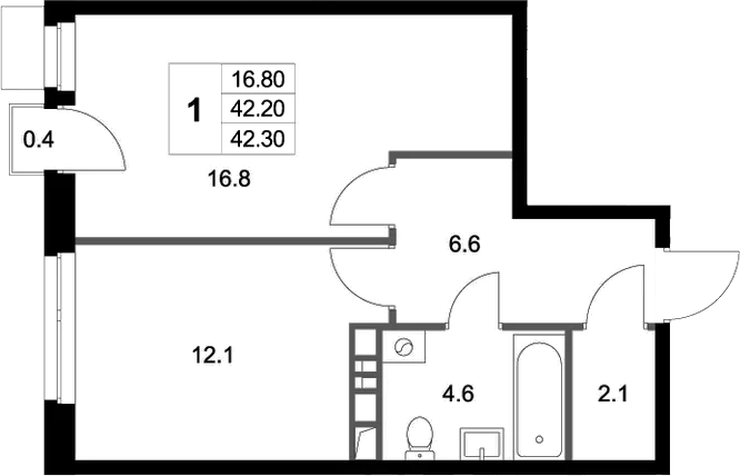 Планировка — Легенда Марусино, 1-комн., 42 м²