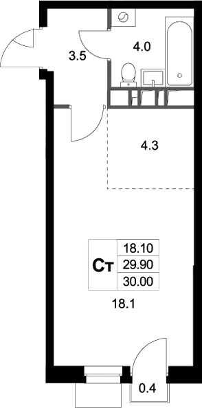 Планировка — Легенда Марусино, Студия, 30 м²