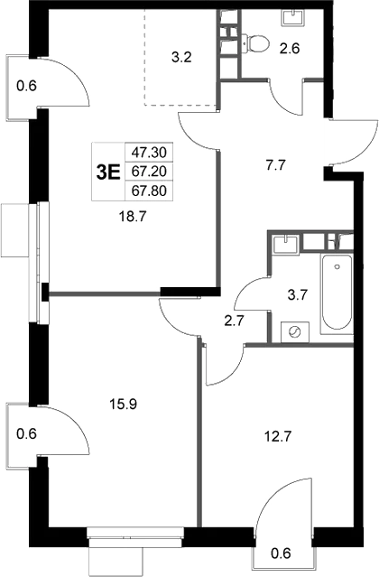 Планировка — Легенда Марусино, 3-комн., 67 м²