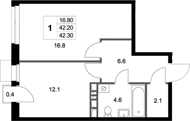 Планировка — Легенда Марусино, 1-комн., 42 м²