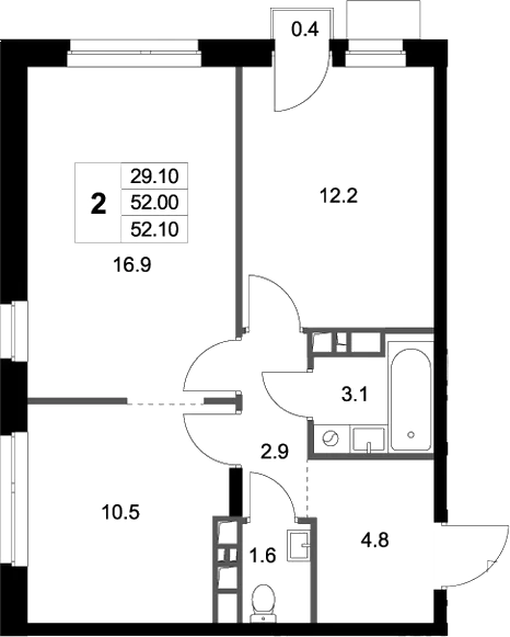 Планировка — Легенда Марусино, 2-комн., 52 м²
