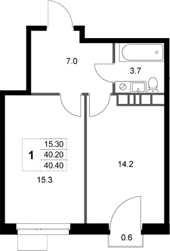 Планировка — Легенда Марусино, 1-комн., 40 м²