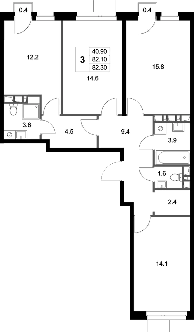 Планировка — Легенда Марусино, 3-комн., 82 м²