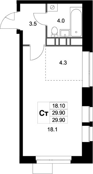 Планировка — Легенда Марусино, Студия, 30 м²