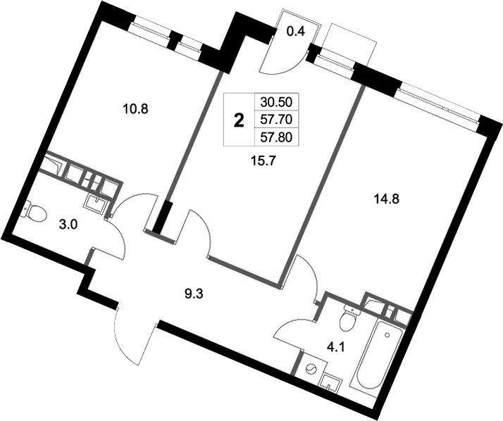 Планировка — Легенда Марусино, 2-комн., 58 м²