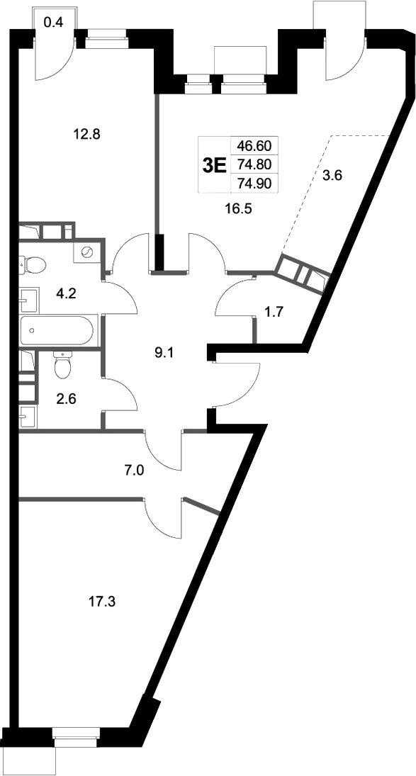 Планировка — Легенда Марусино, 3-комн., 75 м²