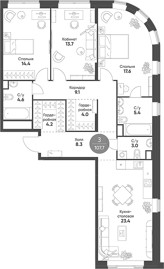 Планировка — Mariinn Park, 4-комн., 108 м²