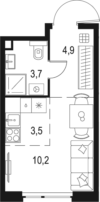 Планировка — Левел Мичуринский, Студия, 22 м²