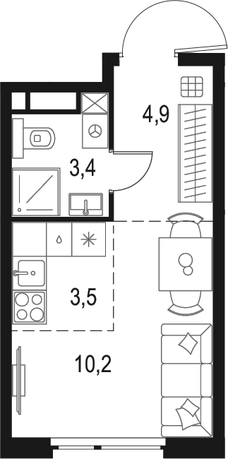 Планировка — Левел Мичуринский, Студия, 22 м²