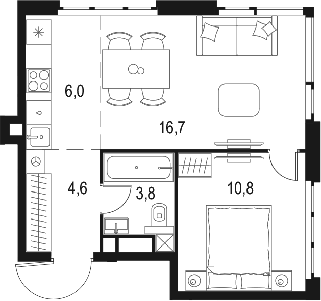 Планировка — Левел Мичуринский, 2-комн., 42 м²