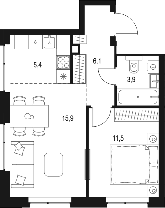 Планировка — Левел Мичуринский, 2-комн., 43 м²