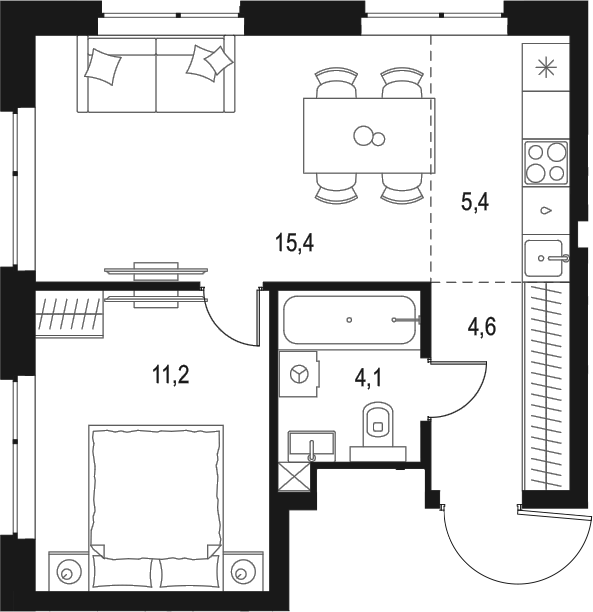 Планировка — Левел Мичуринский, 2-комн., 41 м²