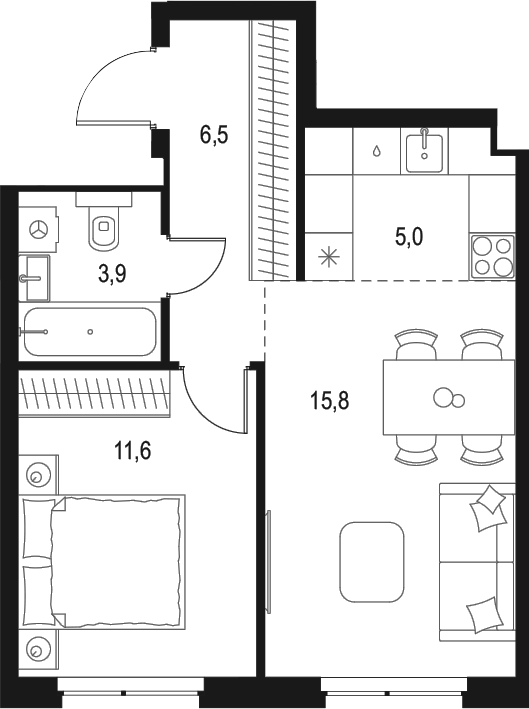 Планировка — Левел Мичуринский, 2-комн., 43 м²