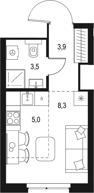 Планировка — Левел Мичуринский, Студия, 21 м²