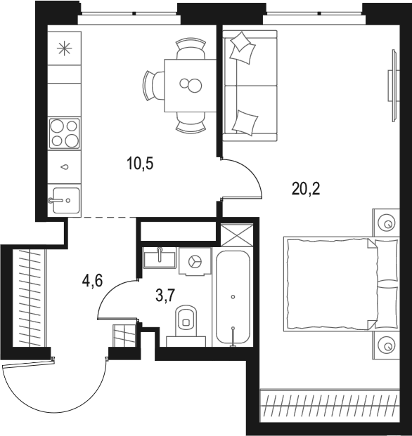 Планировка — Левел Мичуринский, 1-комн., 39 м²