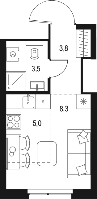 Планировка — Левел Мичуринский, Студия, 21 м²