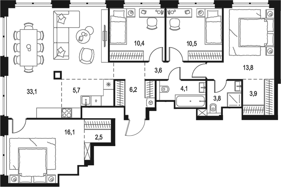 Планировка — Левел Звенигородская, 5-комн., 114 м²