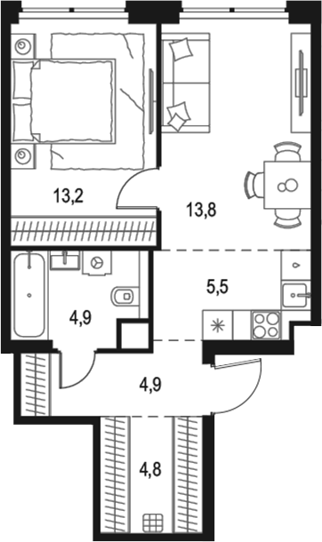 Планировка — Левел Звенигородская, 2-комн., 47 м²