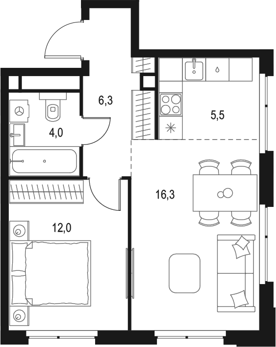 Планировка — Левел Мичуринский, 2-комн., 44 м²