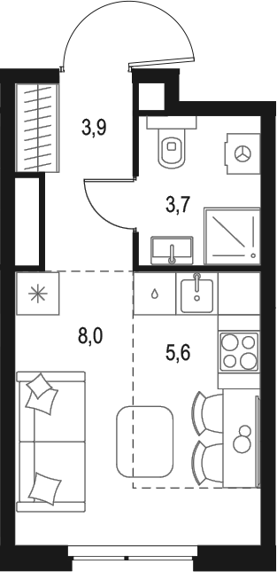 Планировка — Левел Мичуринский, Студия, 21 м²