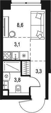 Планировка — Левел Звенигородская, Студия, 19 м²