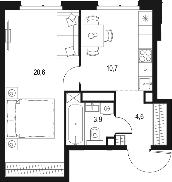 Планировка — Левел Мичуринский, 1-комн., 40 м²