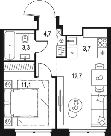 Планировка — Левел Звенигородская, 2-комн., 36 м²