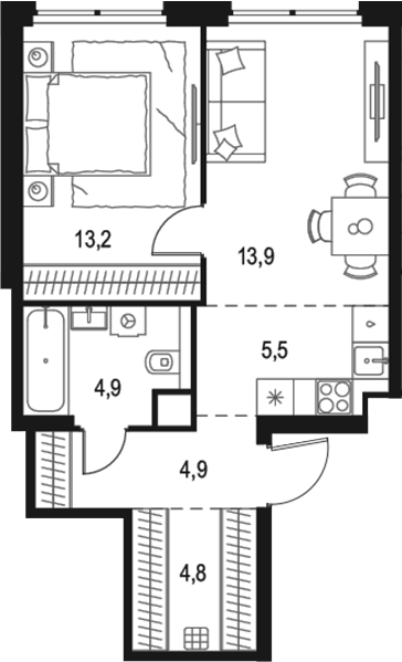 Планировка — Левел Звенигородская, 2-комн., 47 м²