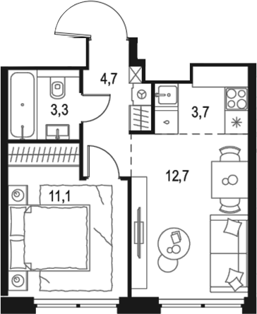 Планировка — Левел Звенигородская, 2-комн., 36 м²